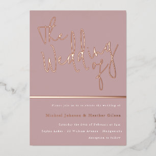 Het huwelijk van: Dusty Roos Pink Rose Gold Folie Uitnodiging