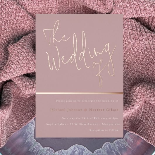 Het huwelijk van: Dusty Roos Pink Rose Gold Folie Uitnodiging