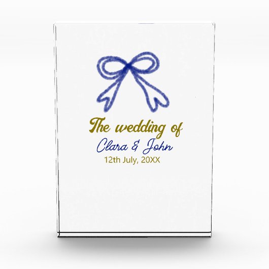 Het huwelijk van gouden marineblauwe boog koppel n fotoblokken (Voorkant)