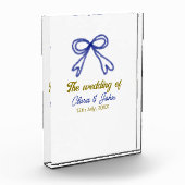 Het huwelijk van gouden marineblauwe boog koppel n fotoblokken (Links)