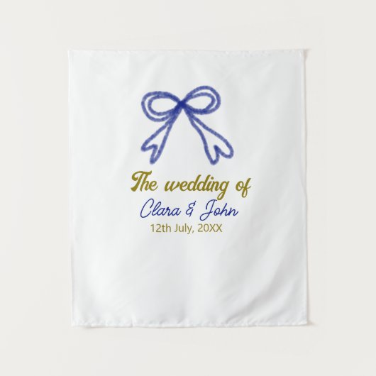 Het huwelijk van gouden marineblauwe boog koppel n wandkleed (Voorkant)