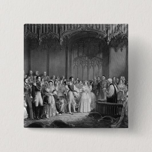 Het huwelijk van Koningin Victoria en Prins Albert Vierkante Button 5,1 Cm (Voorkant)