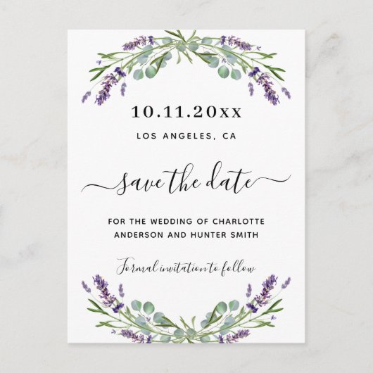 Het huwelijk van Lavender eucalyptus bewaart de da Aankondigingskaart (Voorkant)