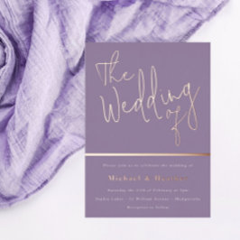 Het huwelijk van: Paarse lavender Roos Gold Folie Uitnodiging