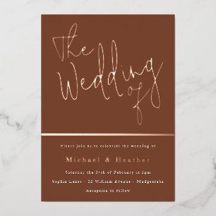 Het huwelijk van: Terracotta Rust Boho Roos Gold Folie Uitnodiging