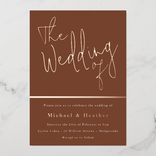 Het huwelijk van: Terracotta Rust Boho Roos Gold Folie Uitnodiging (Voorkant)