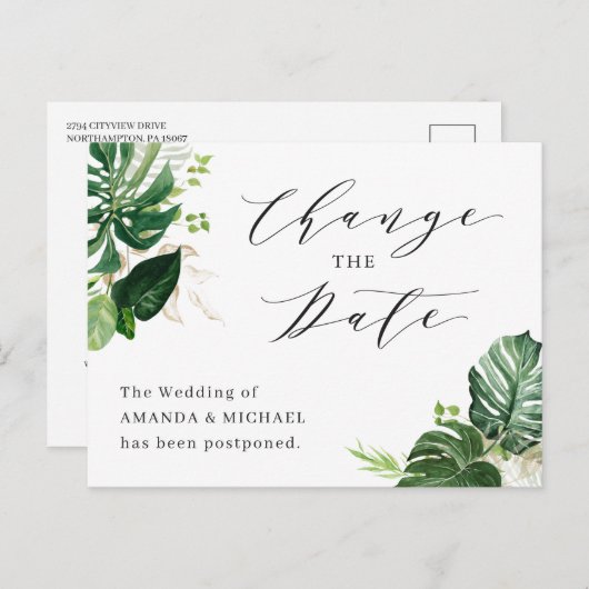 Het huwelijk verandert de Datum Tropische Palmblad Briefkaart (Voorkant / Achterkant)