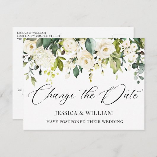 Het huwelijk verandert de Datum Witte Roses Elegan Briefkaart (Voorkant / Achterkant)