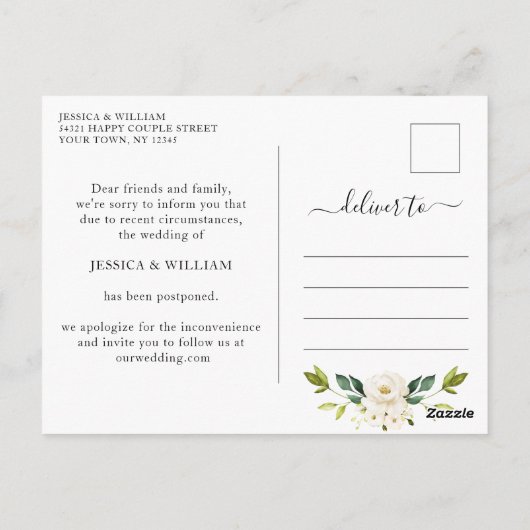 Het huwelijk verandert de Datum Witte Roses Elegan Briefkaart (Achterkant)