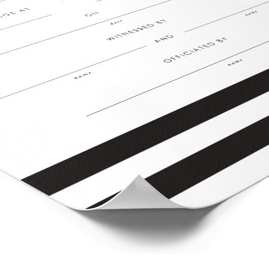 Het huwelijksakte Chic Stripes Keepslag Poster (Hoek)