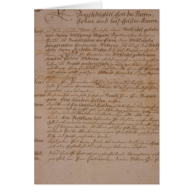 Het huwelijksattest Wolfgang, Mozart en Weber (Voorkant)