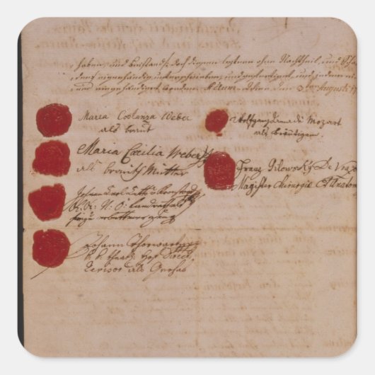 Het huwelijksattest Wolfgang, Mozart en Weber Vierkante Sticker (Voorkant)