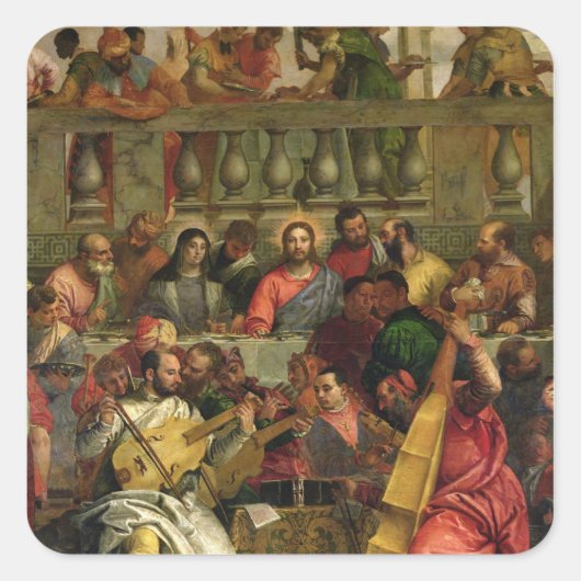 Het huwelijksfeest op Cana Vierkante Sticker (Voorkant)