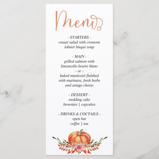 Het huwelijksmenu van de moderne herfstpompoenflor menu (Voorkant)