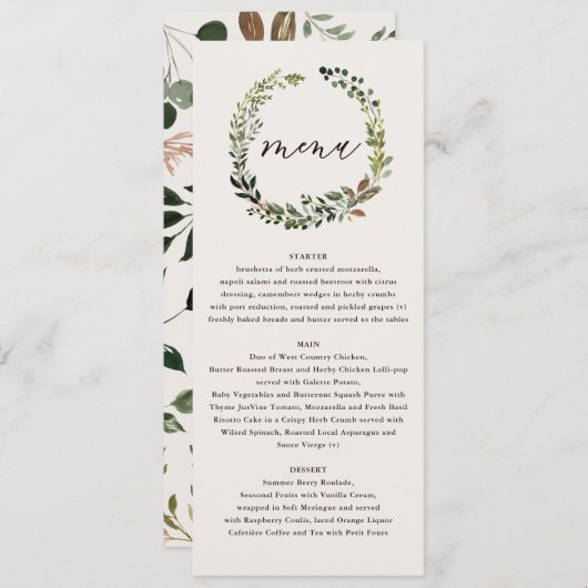 Het huwelijksmenu van de rotsflorale en de staartw menu (Voorkant / Achterkant)