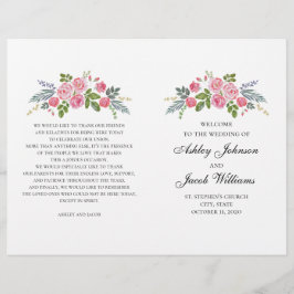 Het huwelijksprogramma is gevouwen. Roze rozen. Tu