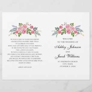 Het huwelijksprogramma is gevouwen. Roze rozen. Tu