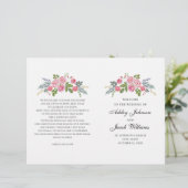 Het huwelijksprogramma is gevouwen. Roze rozen. Tu (Staand voorkant)