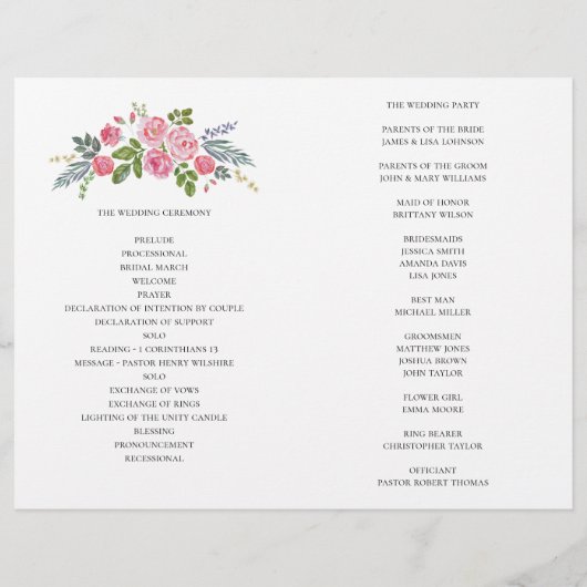 Het huwelijksprogramma is gevouwen. Roze rozen. Tu (Achterkant)