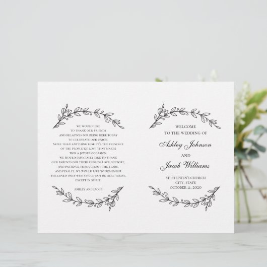 Het huwelijksprogramma is gevouwen. Zwart-wit bota (Staand voorkant)