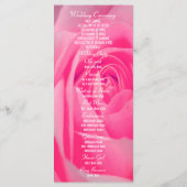 Het huwelijksprogramma van de roze roze roodroos programmakaart (Achterkant)