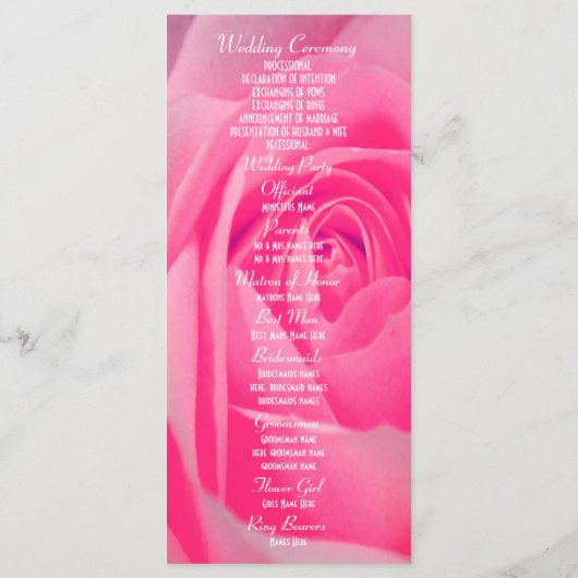 Het huwelijksprogramma van de roze roze roodroos programmakaart (Achterkant)