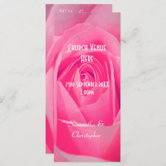 Het huwelijksprogramma van de roze roze roodroos programmakaart (Voorkant / Achterkant)