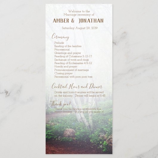 Het huwelijksprogramma van Enchanted Forest Programmakaart (Achterkant)