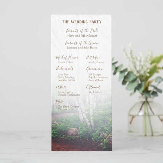 Het huwelijksprogramma van Enchanted Forest Programmakaart (Staand voorkant)