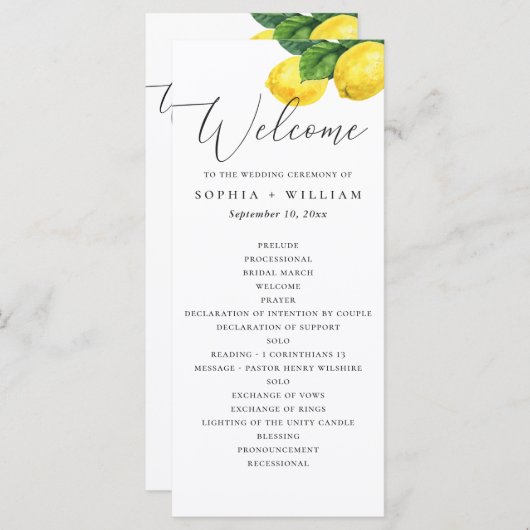 Het huwelijksprogramma van Lemon Grove | citruscer (Voorkant / Achterkant)
