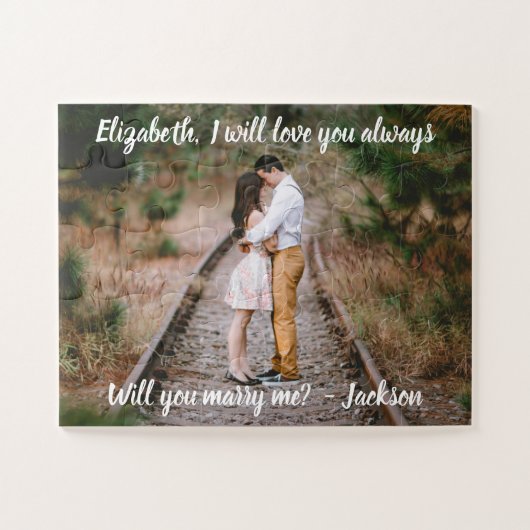 Het huwelijksvoorstel Marry Me Photo White Script  Legpuzzel (Horizontaal)