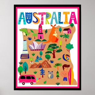 Het iconische Landmarks & Wildlife Poster van Aust