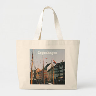 Het iconische Nyhavn, Kopenhagen, Denemarken Grote Tote Bag