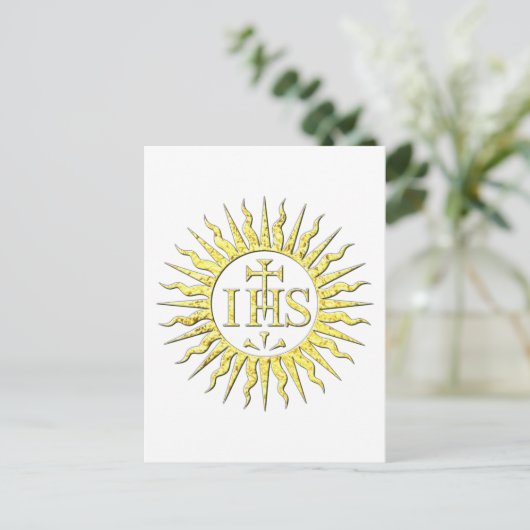 Het IHS monogram in goud Uitnodiging Briefkaart (Staand voorkant)