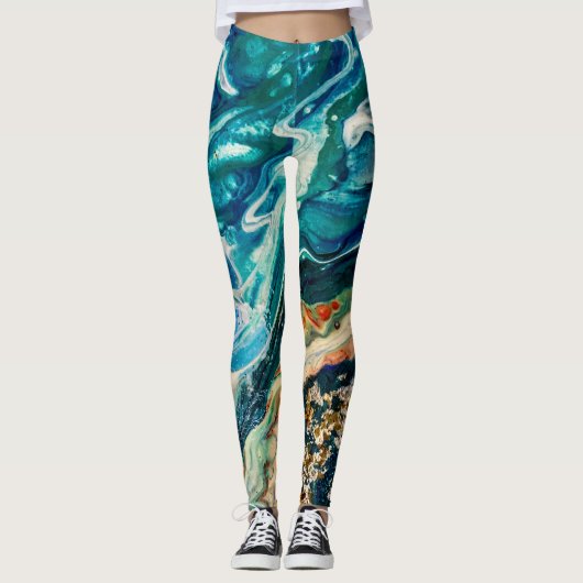 Het ijs en de vis abstract blauw blauwgroen goudwi leggings (Voorkant)