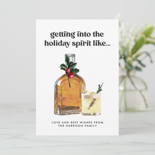 Het in de geest krijgen van Whiskey Cocktail Funny Feestdagenkaart (Staand voorkant)