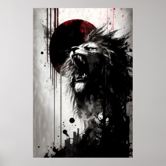 Het in de nachtelijke hemel steken van de leeuw poster