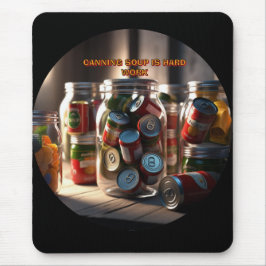 Het inblikken van soep is hard werken muismat