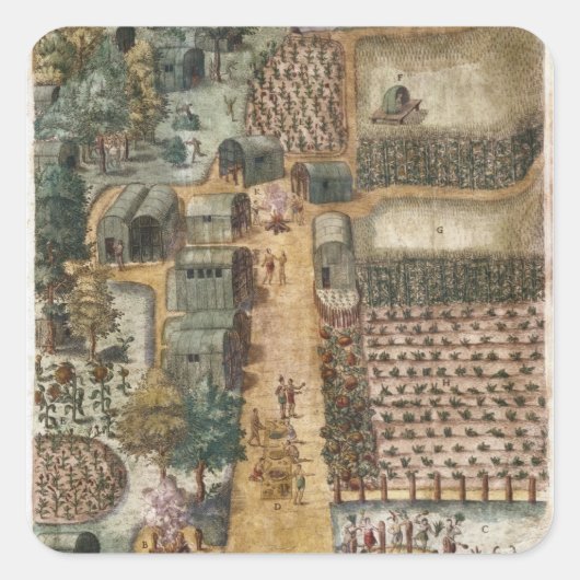 Het Indiase dorp Secoton, c.1570-80 Vierkante Sticker (Voorkant)