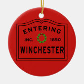 Het ingaan van Kerstmis Winchester MA Keramisch Ornament (Voorkant)