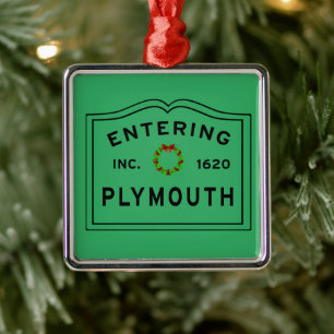 Het ingaan van Plymouth, MA Holiday Wreate Metalen Ornament