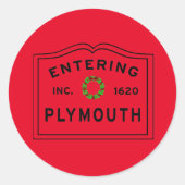 Het ingaan van Plymouth, MA Holiday Wreate Ronde Sticker (Voorkant)