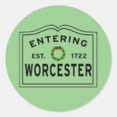 Het ingaan van Worcester, MA Kerstmis Wreath Ronde Sticker (Voorkant)