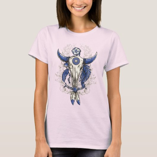 Het inheemse Amerikaanse blauw van de SCHEDEL van T-shirt (Voorkant)