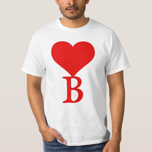 Het initiaal B met een groot rood hart T-shirt (Voorkant)