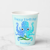 Het inktblauwe octopus-thema papieren bekers (Achterkant)