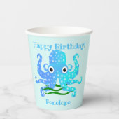 Het inktblauwe octopus-thema papieren bekers (Voorkant)