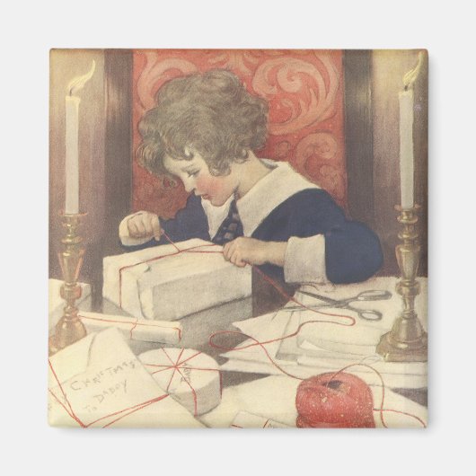 Het inpakken van kerstcadeaus, Jessie Willcox Smit Magneet (Voorkant)