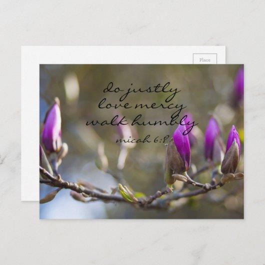 Het inspirerend 6:8 van Micah van het Vers van de Briefkaart (Voorkant / Achterkant)