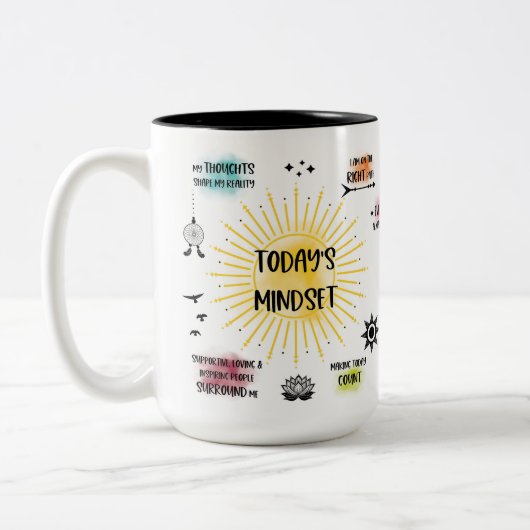 Het Inspirerend van de mindset van vandaag Tweekleurige Koffiemok (Links)